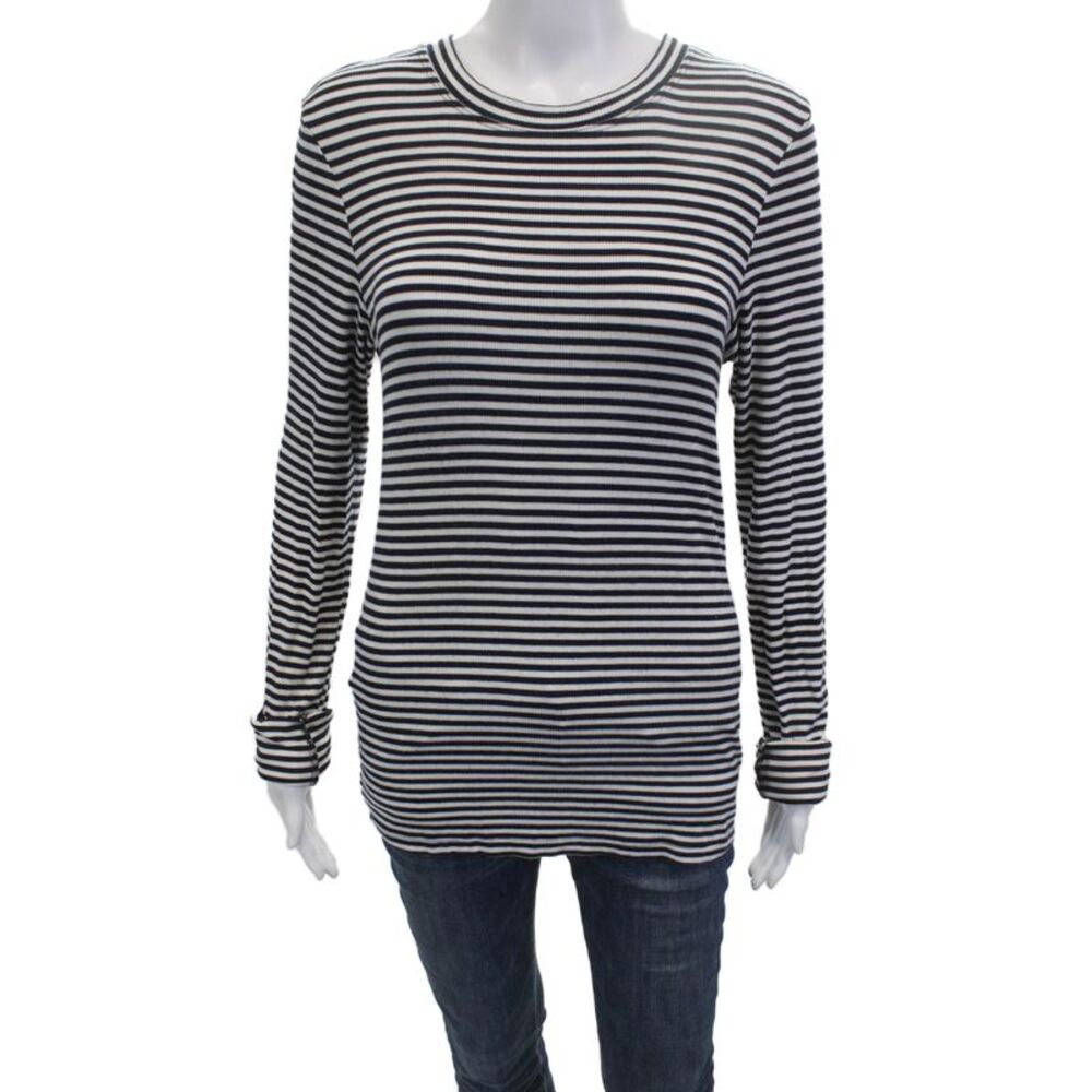 Splits 59 Women Black Striped Crew Neck Long Sleeve T-Shirt Size L